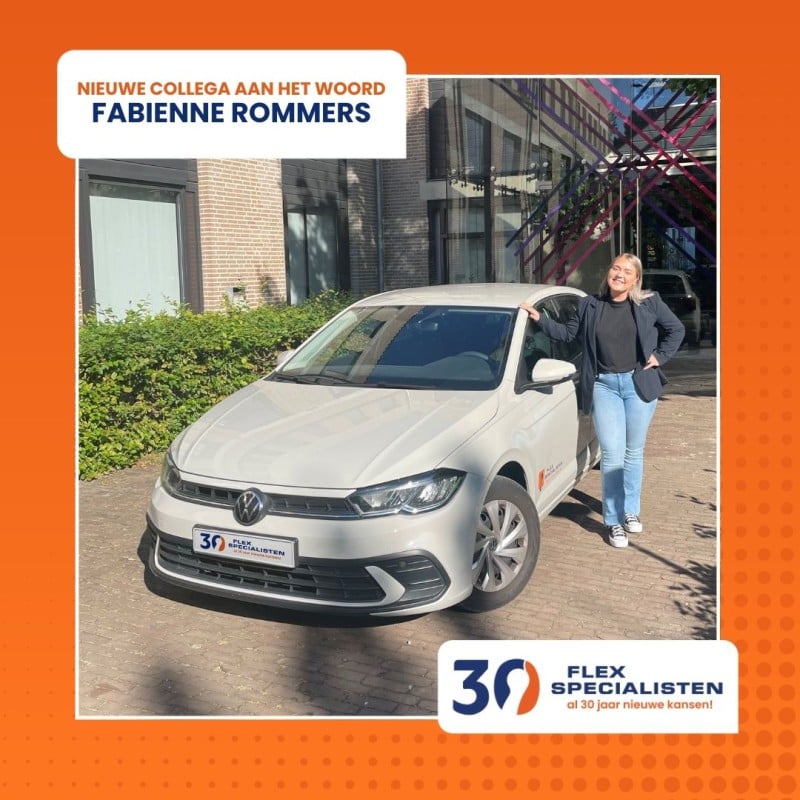 Ontdek Fabienne Rommers, fris afgestudeerd en vol energie, nu in haar nieuwe rol als Accountmanager bij Flexspecialisten.
