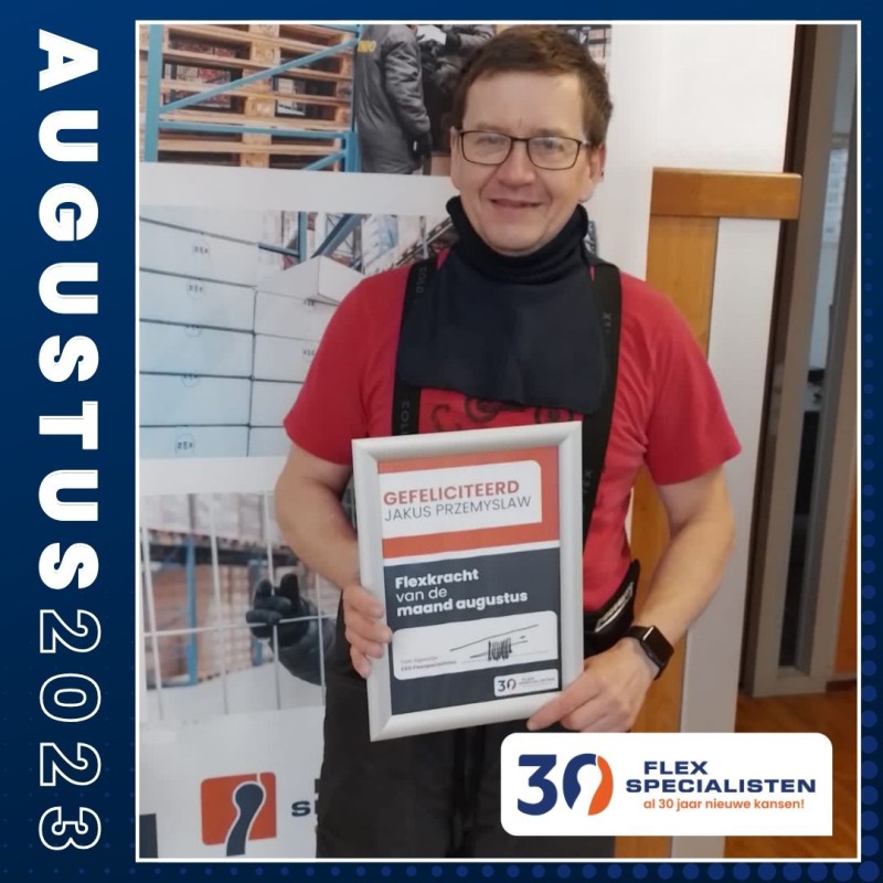 Ontdek onze toegewijde Flexkracht van de Maand, Przemyslaw Jakus. Bekroond voor zijn inzet en nu beloond met een oorkonde en bonus!